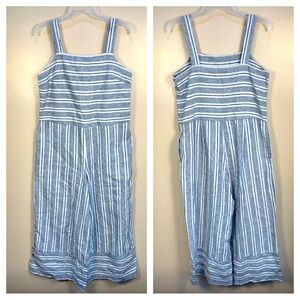 Beachlunchlounge Striped Linen Blend Wide Leg Cropped Jumpsuit